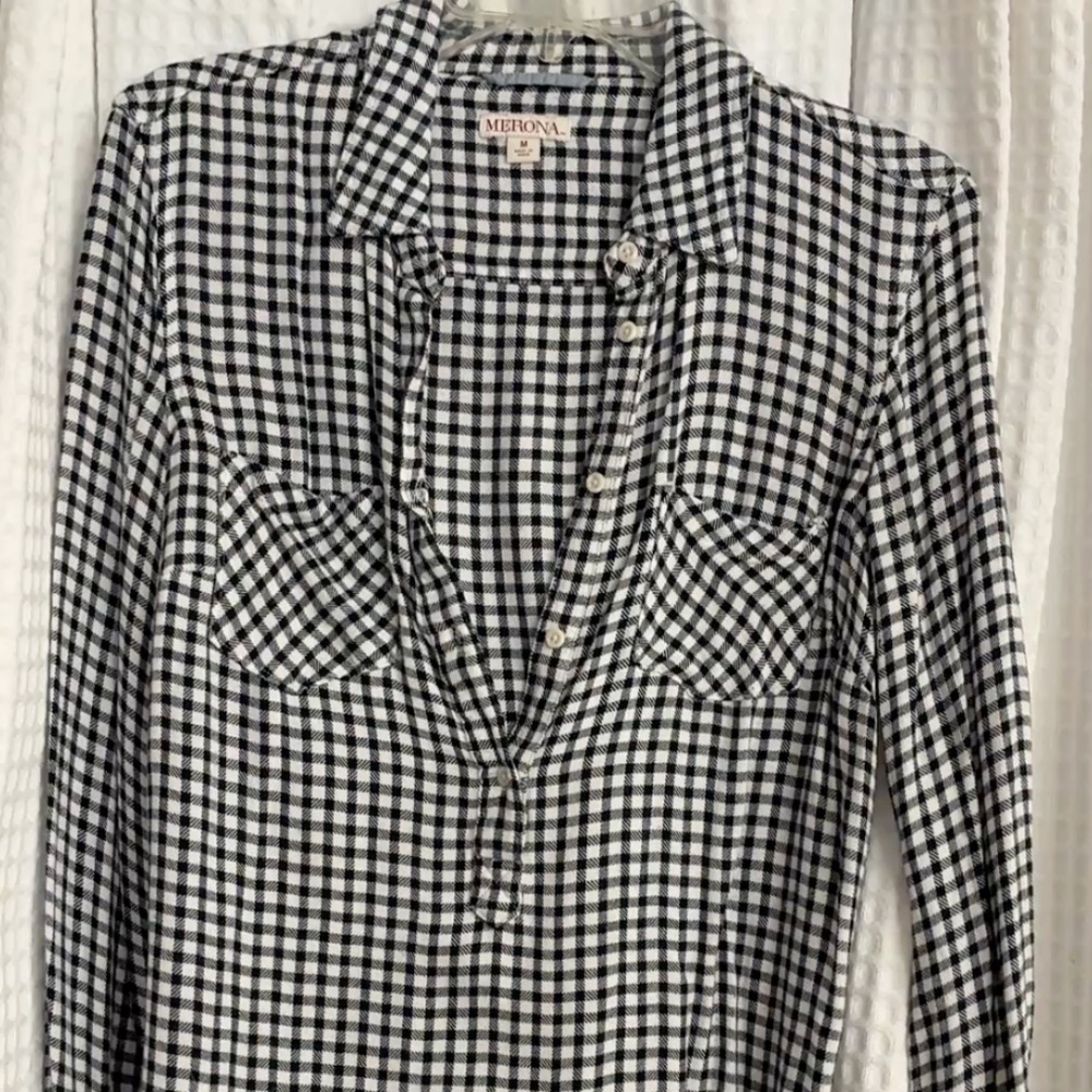 Merona Navy and White Plaid Tunic